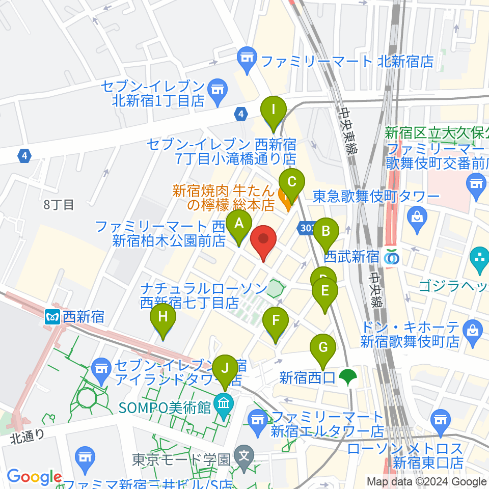 スタジオ音楽館 新宿西口店周辺のコンビニエンスストア一覧地図