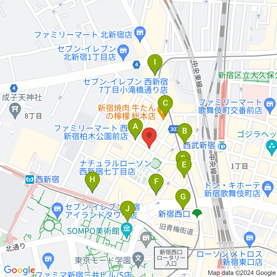 スタジオ音楽館 新宿西口店周辺のコンビニエンスストア一覧地図