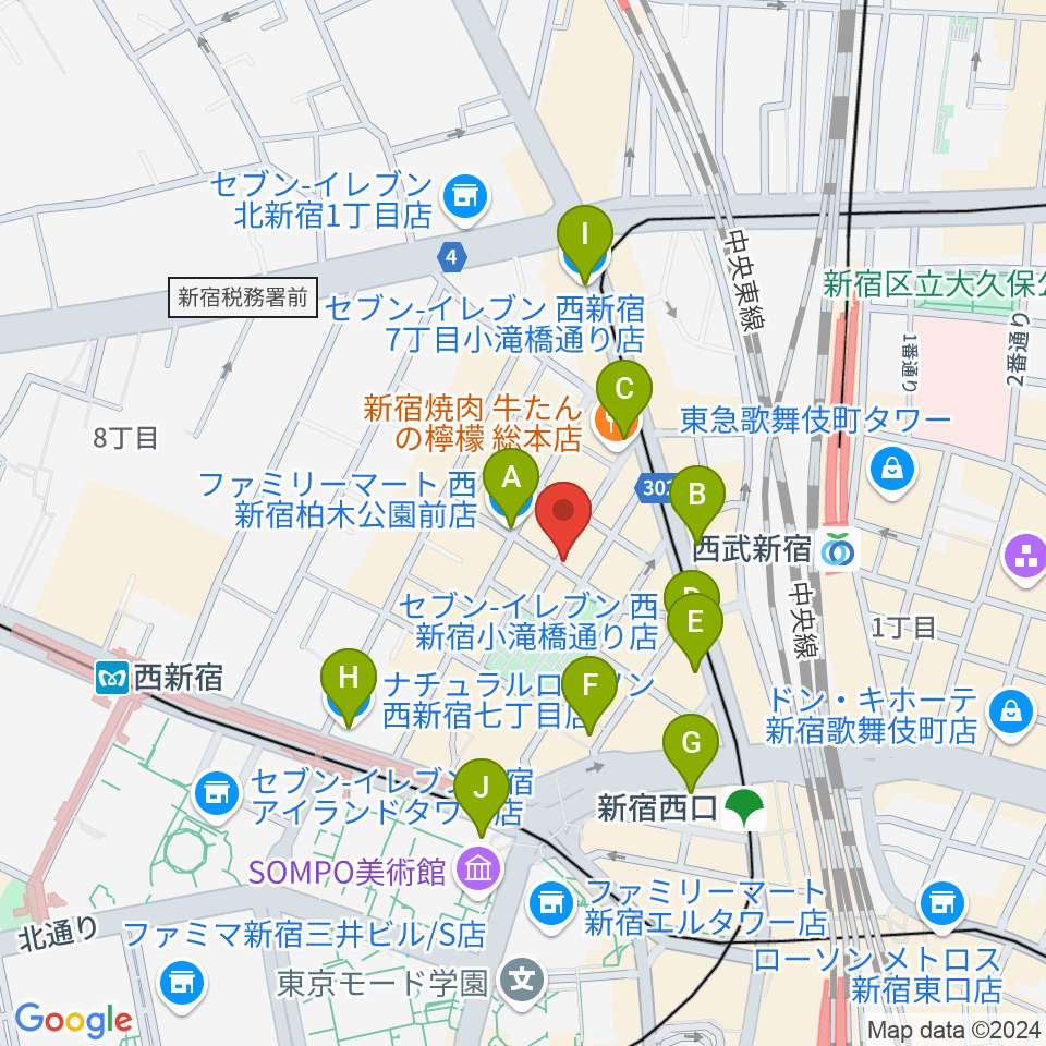 スタジオ音楽館 新宿西口店周辺のコンビニエンスストア一覧地図