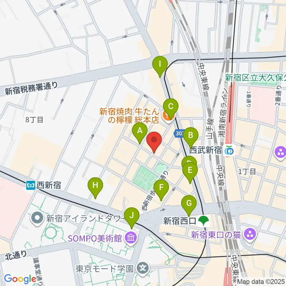 スタジオ音楽館 新宿西口店周辺のコンビニエンスストア一覧地図