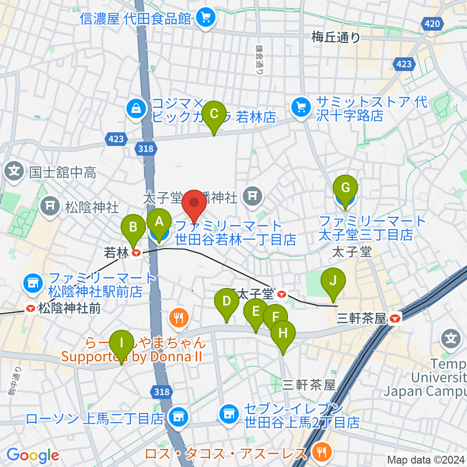 世田谷スタジオ周辺のコンビニエンスストア一覧地図