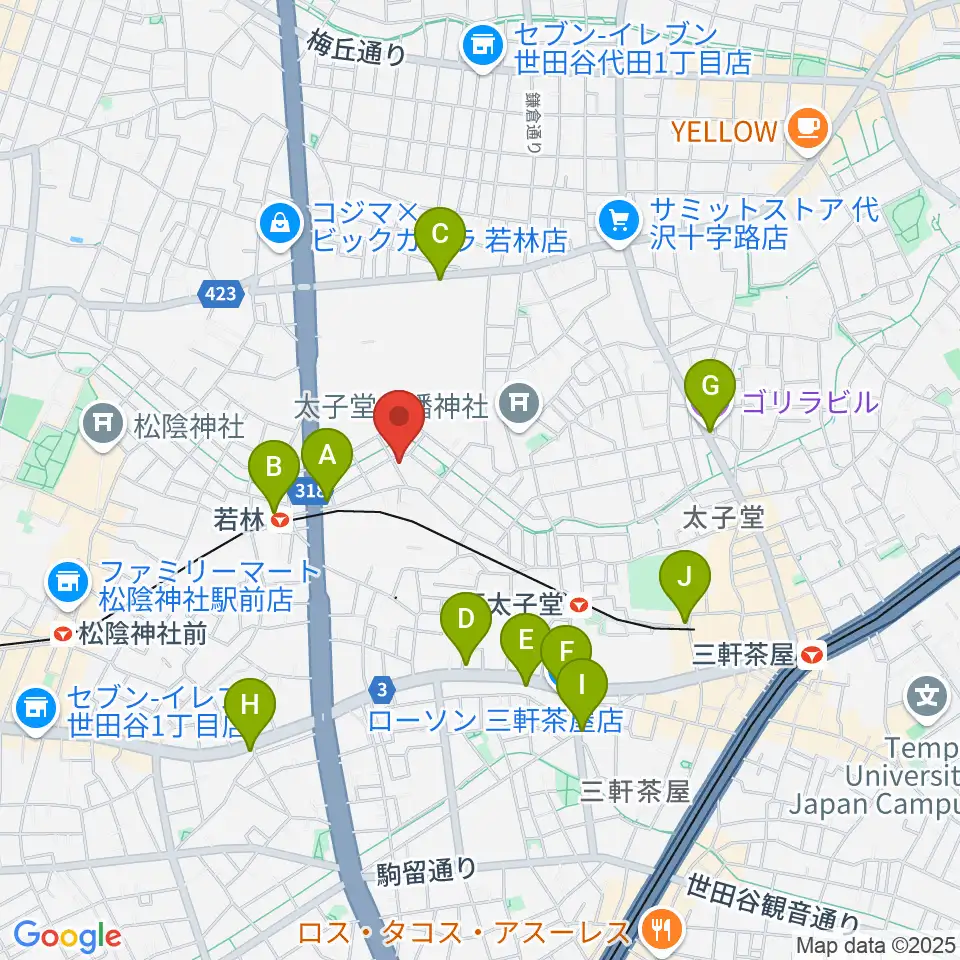 世田谷スタジオ周辺のコンビニエンスストア一覧地図