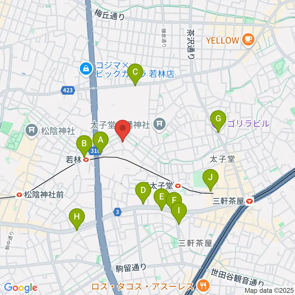 世田谷スタジオ周辺のコンビニエンスストア一覧地図