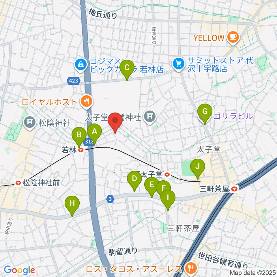 世田谷スタジオ周辺のコンビニエンスストア一覧地図