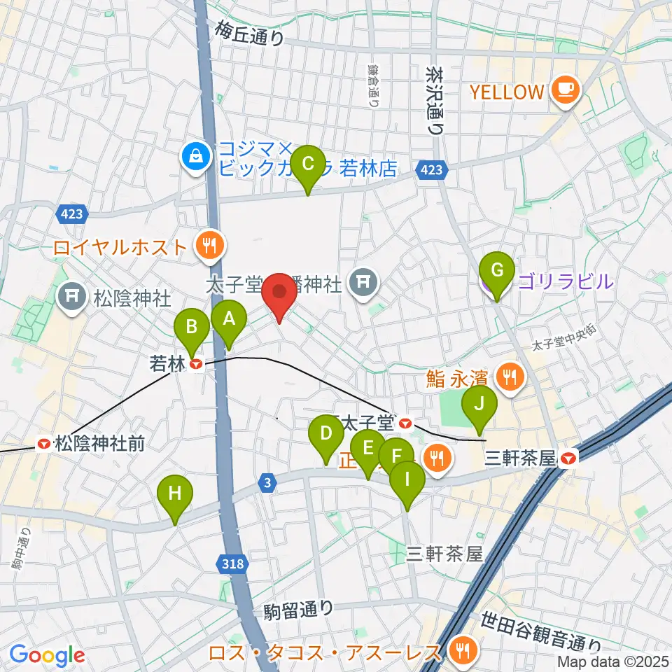 世田谷スタジオ周辺のコンビニエンスストア一覧地図