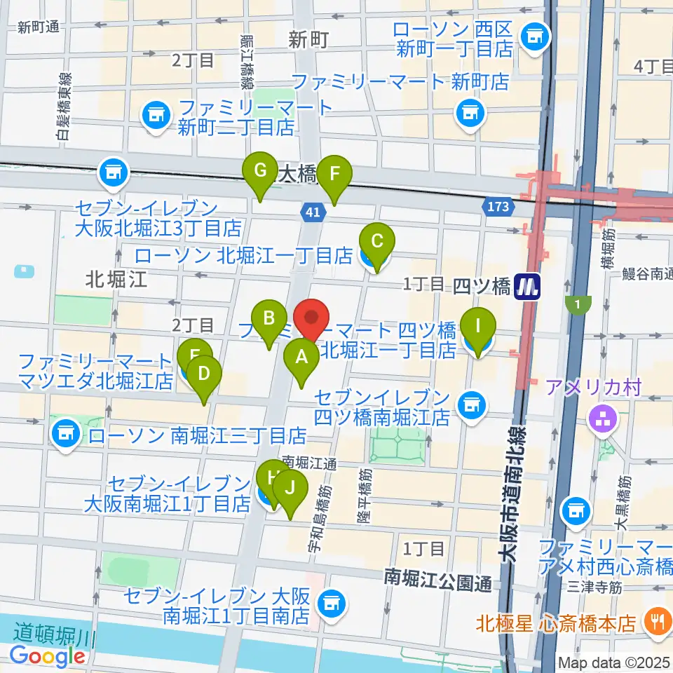 堀江Goldee周辺のコンビニエンスストア一覧地図