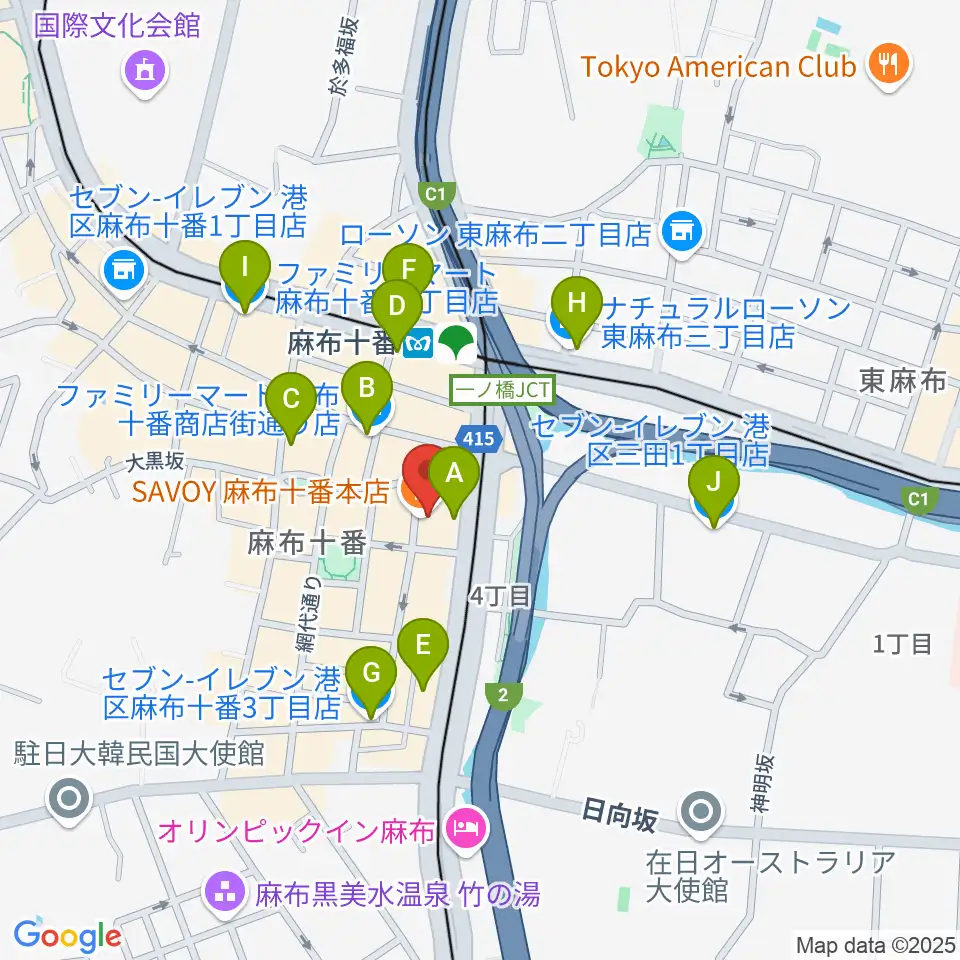 ローズマリーミュージックスクール麻布教室周辺のコンビニエンスストア一覧地図