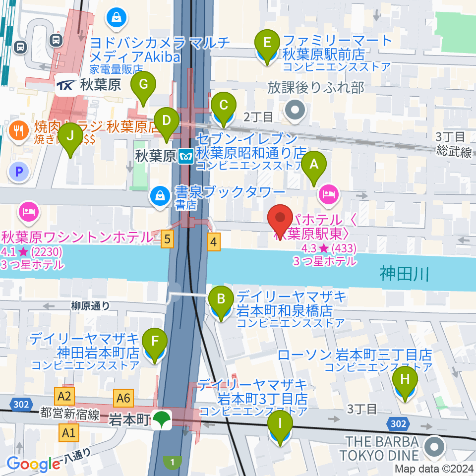 スタジオグッドマンアキバ周辺のコンビニエンスストア一覧地図