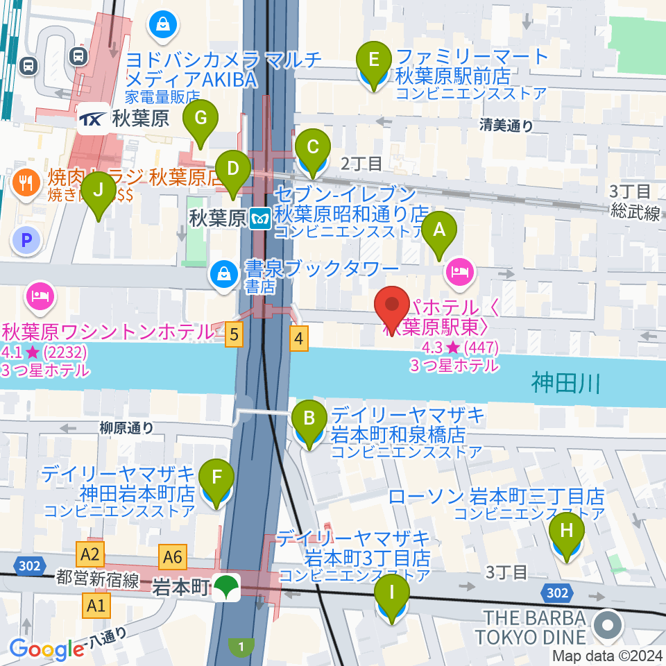 スタジオグッドマンアキバ周辺のコンビニエンスストア一覧地図