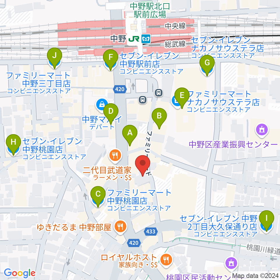 はせべ楽器周辺のコンビニエンスストア一覧地図