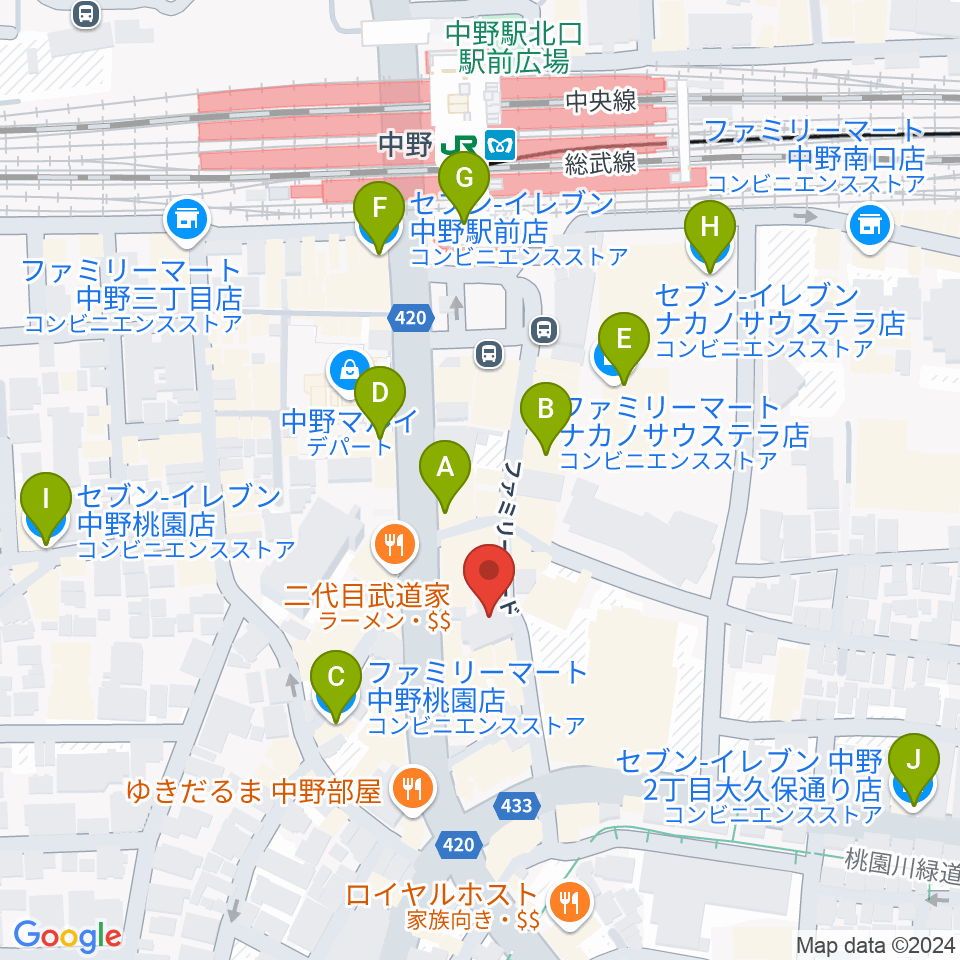 はせべ楽器周辺のコンビニエンスストア一覧地図