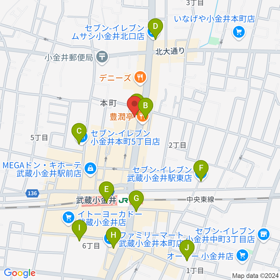 宮地楽器 小金井ANNEX周辺のコンビニエンスストア一覧地図