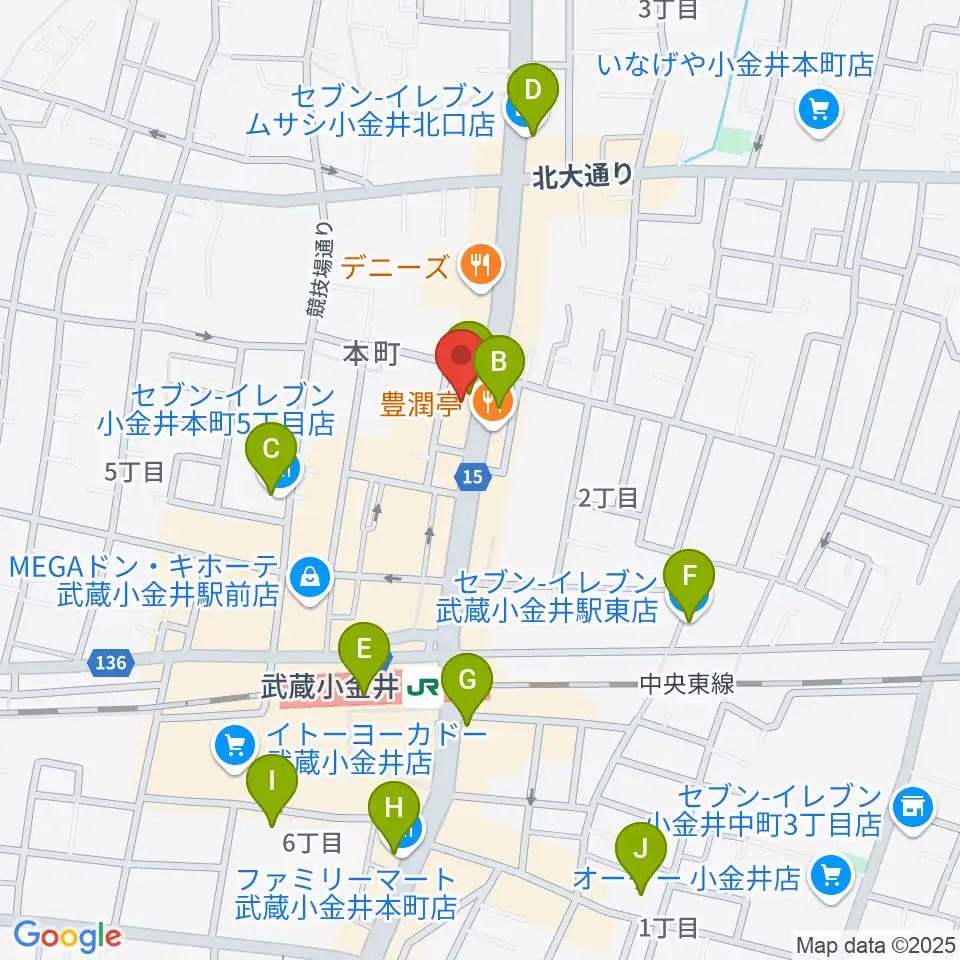 宮地楽器 小金井ANNEX周辺のコンビニエンスストア一覧地図