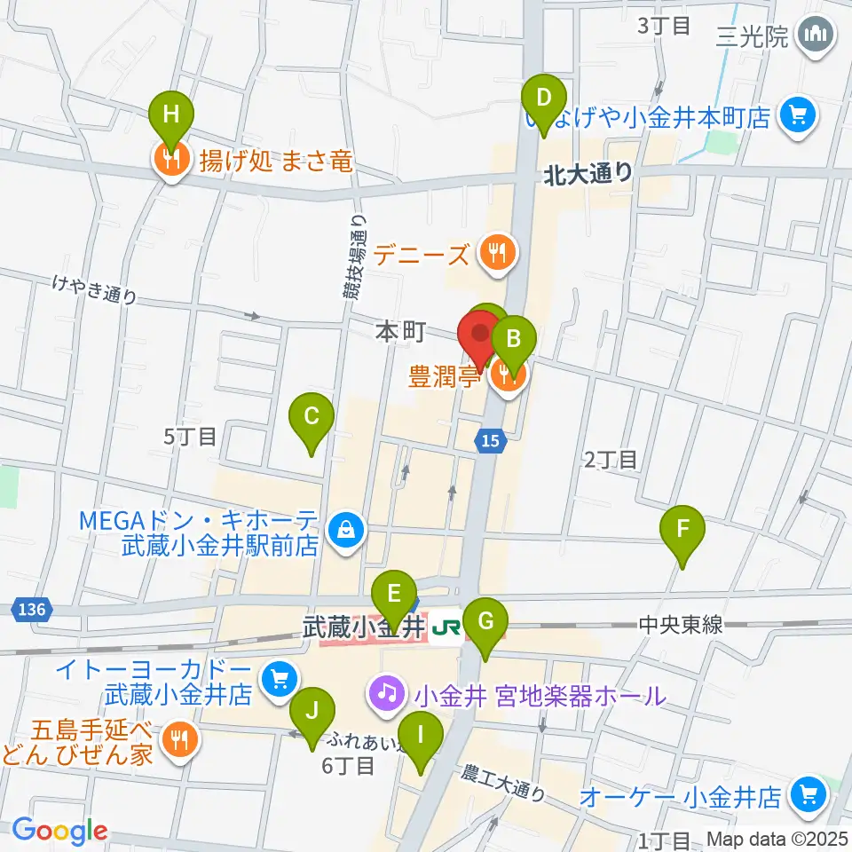 宮地楽器 小金井ANNEX周辺のコンビニエンスストア一覧地図