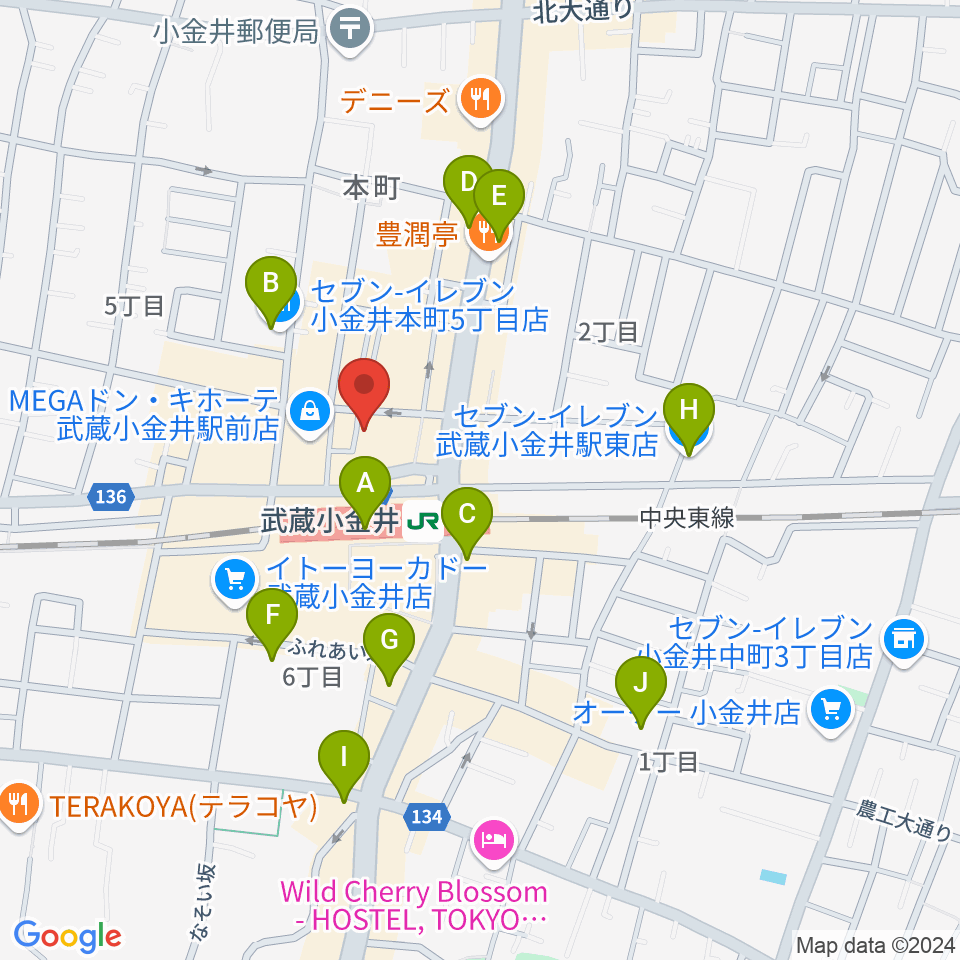 宮地楽器 ミュージックスクエア小金井周辺のコンビニエンスストア一覧地図