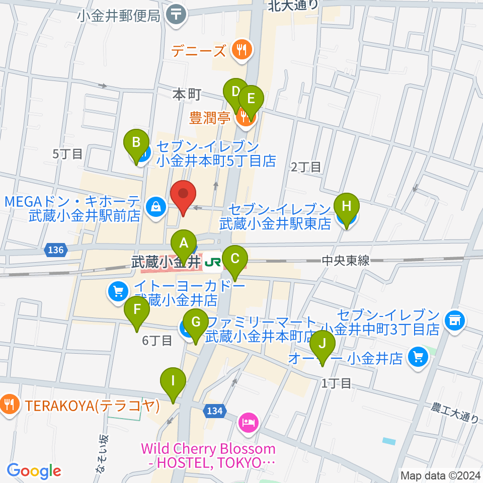 宮地楽器 ミュージックスクエア小金井周辺のコンビニエンスストア一覧地図