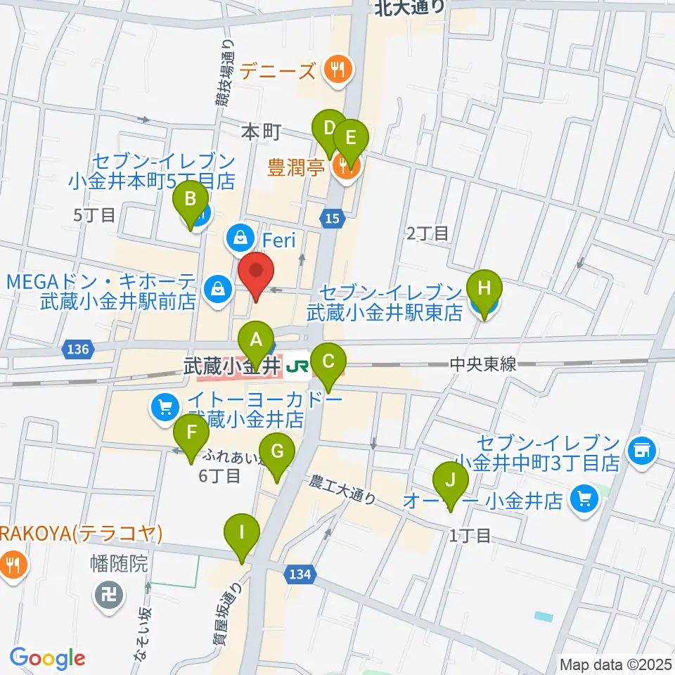 宮地楽器 ミュージックスクエア小金井周辺のコンビニエンスストア一覧地図