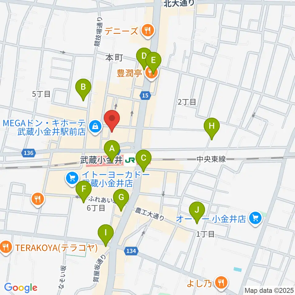 宮地楽器 ミュージックスクエア小金井周辺のコンビニエンスストア一覧地図