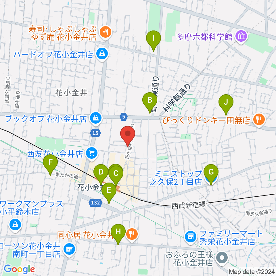 宮地楽器 花小金井センター周辺のコンビニエンスストア一覧地図