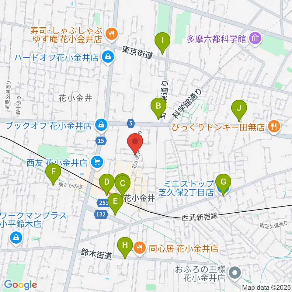 宮地楽器 花小金井センター周辺のコンビニエンスストア一覧地図
