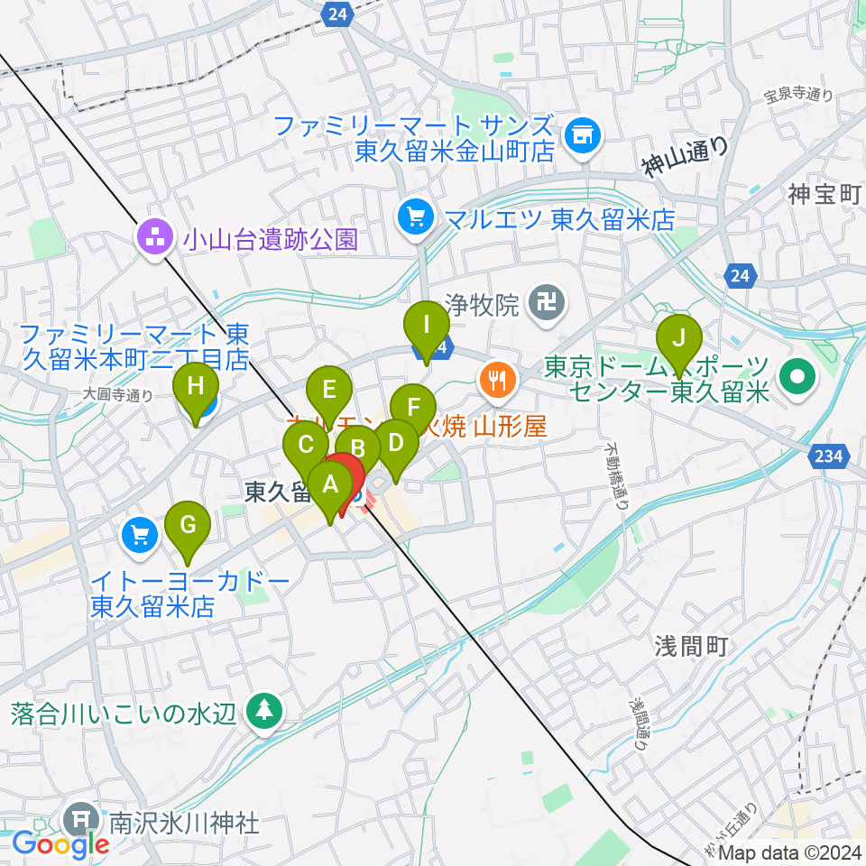 宮地楽器 東久留米センター周辺のコンビニエンスストア一覧地図