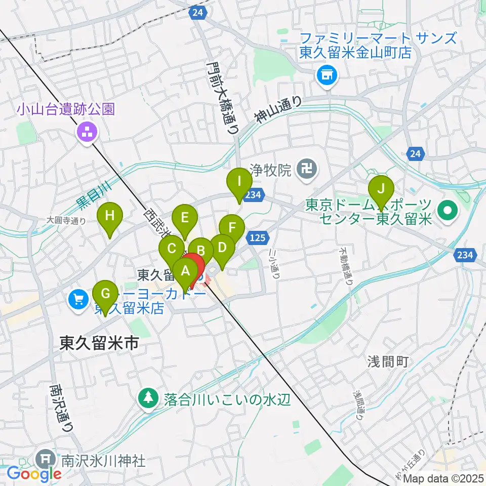 宮地楽器 東久留米センター周辺のコンビニエンスストア一覧地図