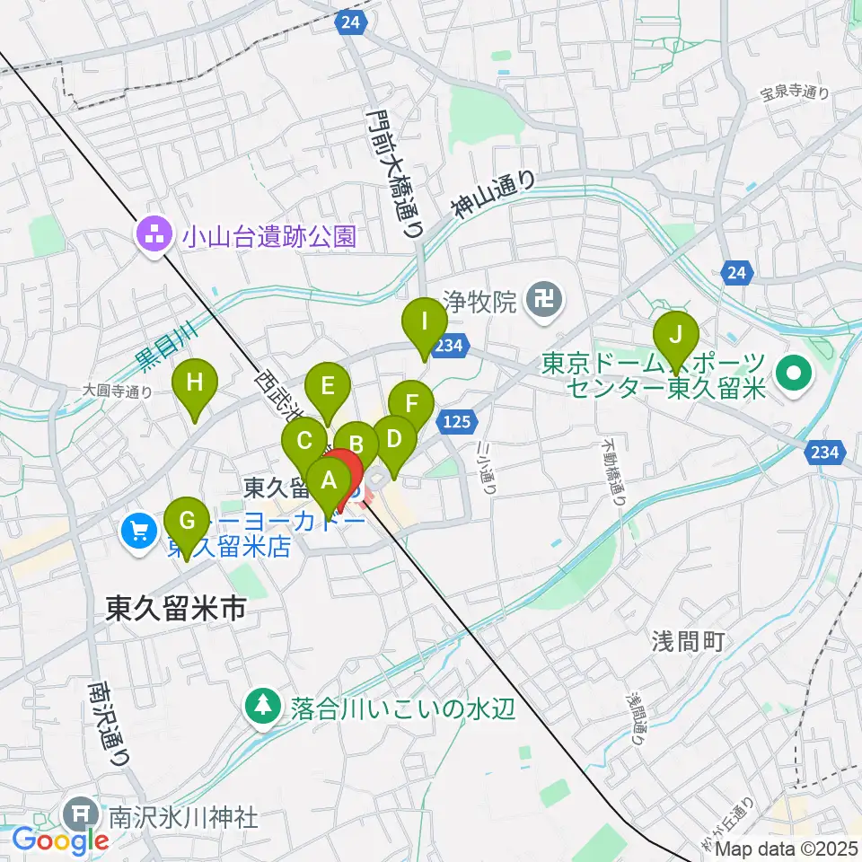 宮地楽器 東久留米センター周辺のコンビニエンスストア一覧地図