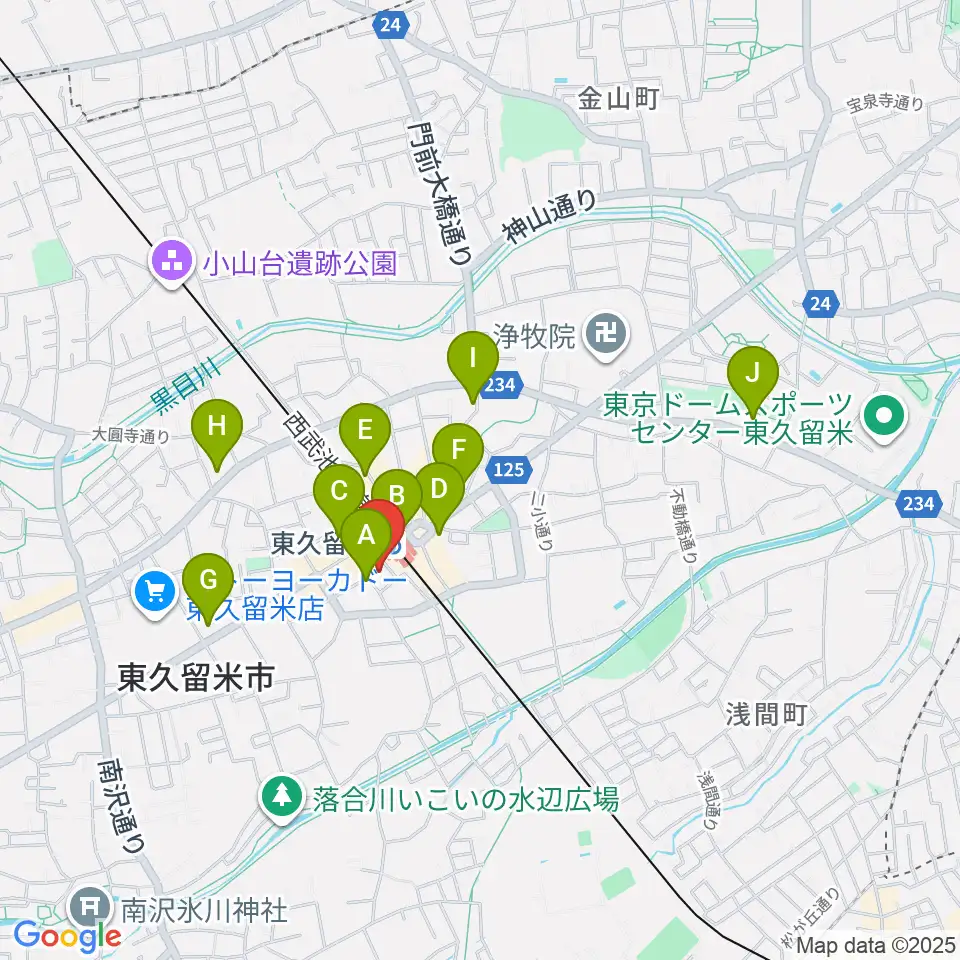 宮地楽器 東久留米センター周辺のコンビニエンスストア一覧地図