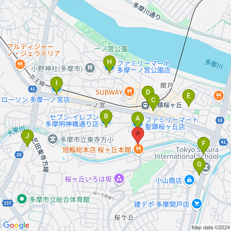 スタジオABR聖蹟桜ヶ丘店周辺のコンビニエンスストア一覧地図