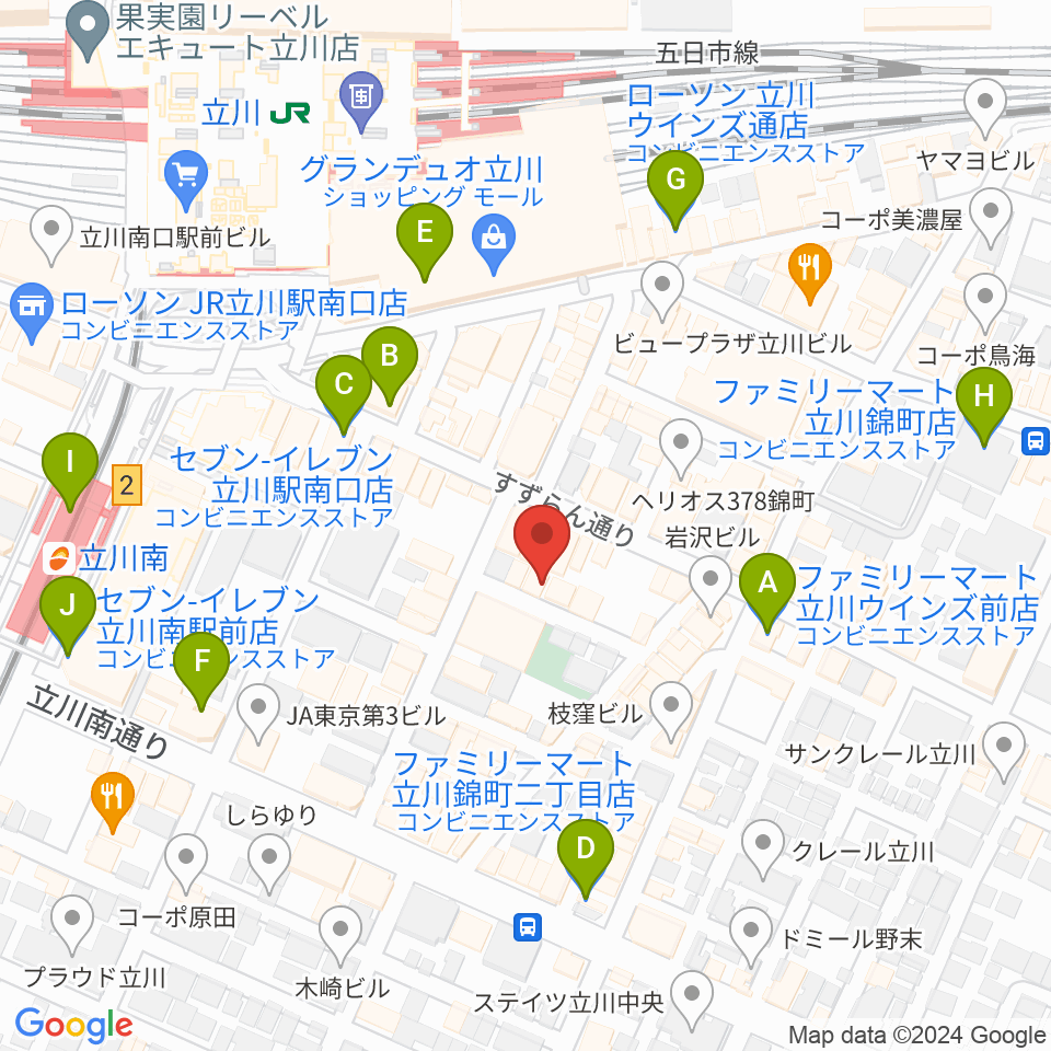 サウンドスタジオブルームーン立川店周辺のコンビニエンスストア一覧地図