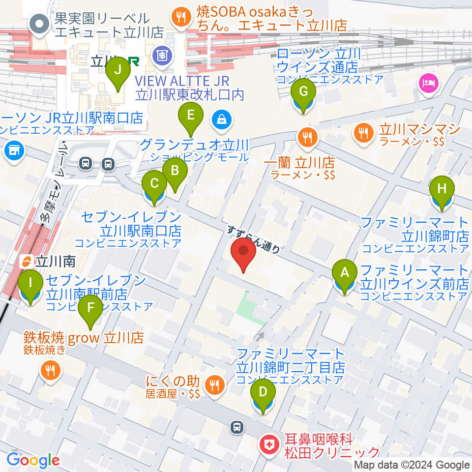 サウンドスタジオブルームーン立川店周辺のコンビニエンスストア一覧地図