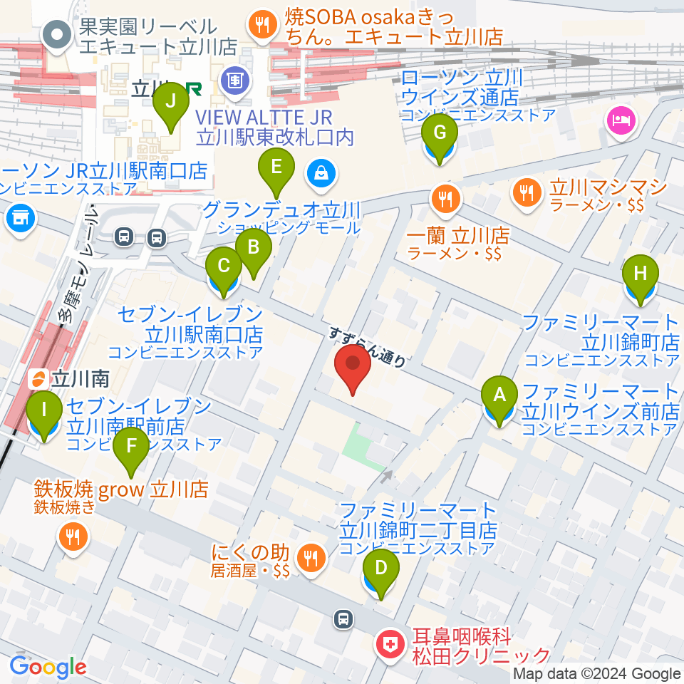 サウンドスタジオブルームーン立川店周辺のコンビニエンスストア一覧地図