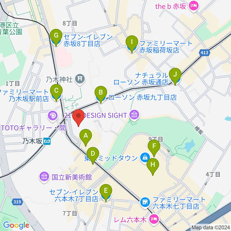 ソニー・ミュージックスタジオ周辺のコンビニエンスストア一覧地図