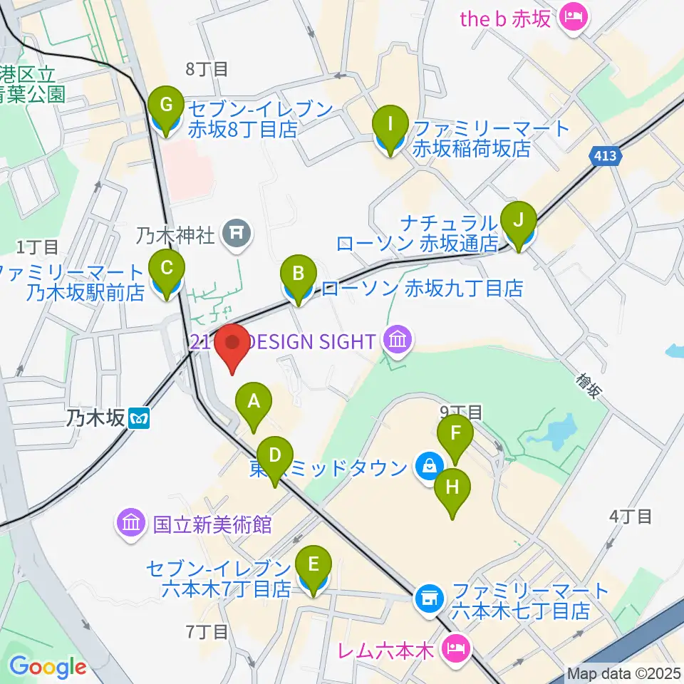 ソニー・ミュージックスタジオ周辺のコンビニエンスストア一覧地図