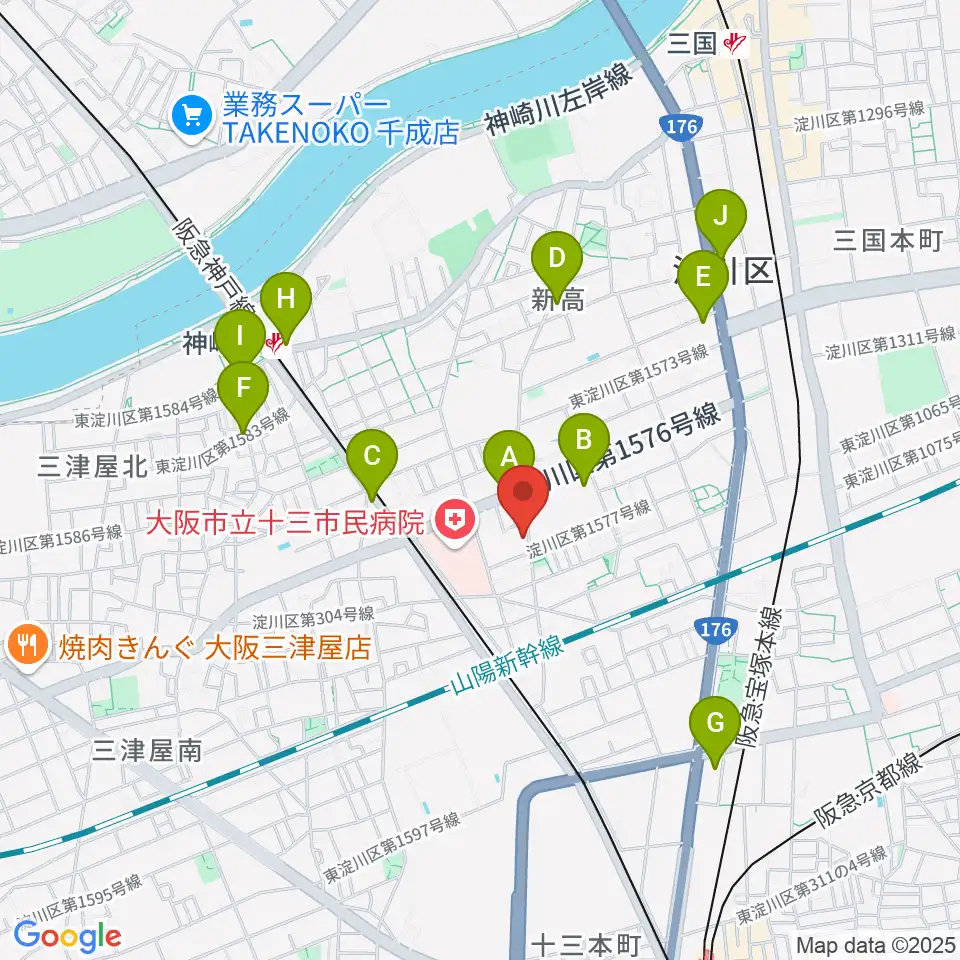 玉田ピアノ本店ショールーム周辺のコンビニエンスストア一覧地図