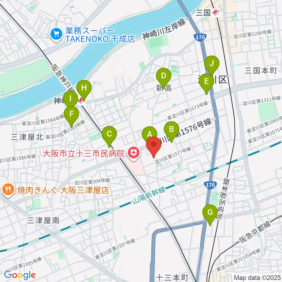 玉田ピアノ本店ショールーム周辺のコンビニエンスストア一覧地図