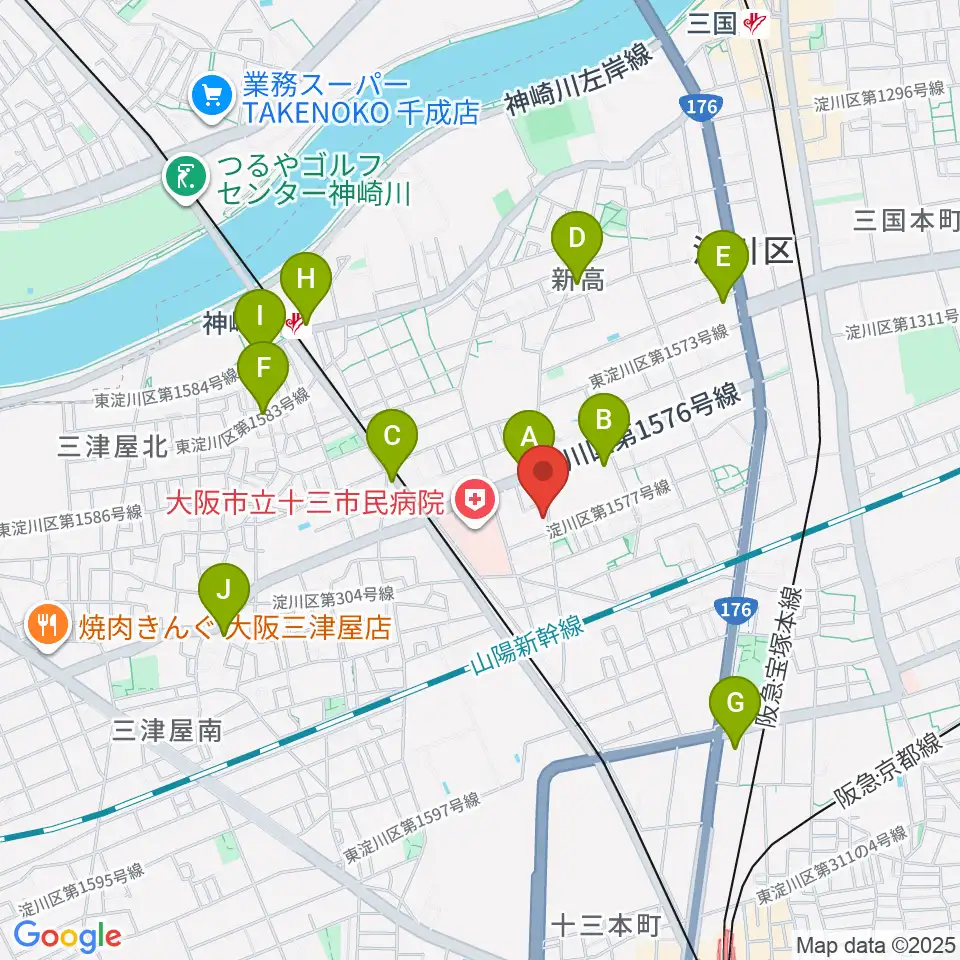 玉田ピアノ本店ショールーム周辺のコンビニエンスストア一覧地図
