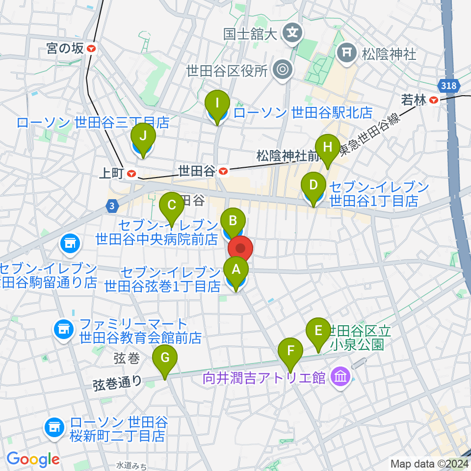 渡辺ピアノ調律事務所周辺のコンビニエンスストア一覧地図