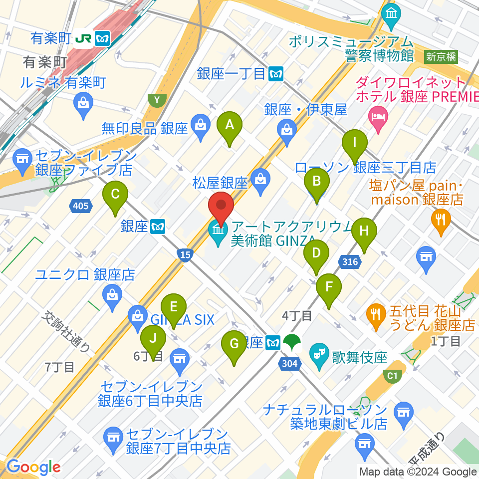 日本弦楽器 銀座店周辺のコンビニエンスストア一覧地図