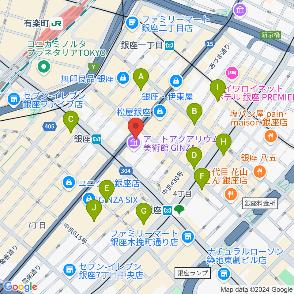 日本弦楽器 銀座店周辺のコンビニエンスストア一覧地図