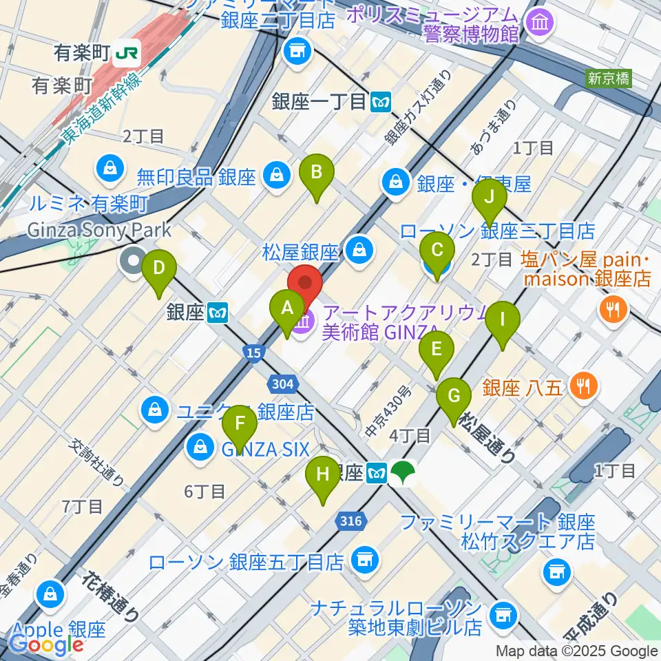日本弦楽器 銀座店周辺のコンビニエンスストア一覧地図