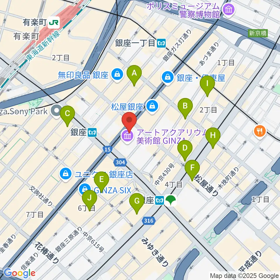 日本弦楽器 銀座店周辺のコンビニエンスストア一覧地図