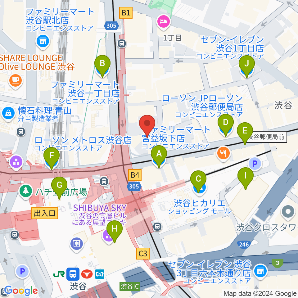 三浦ピアノ渋谷店周辺のコンビニエンスストア一覧地図