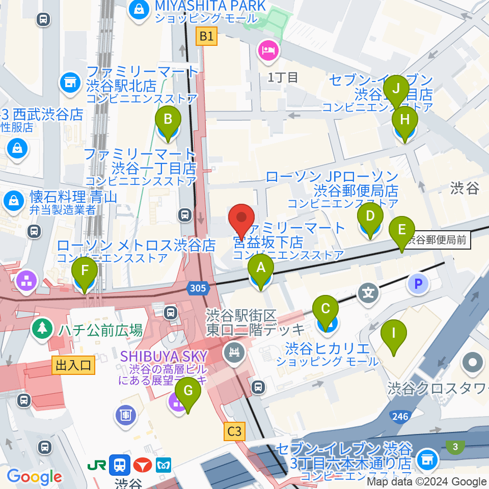 三浦ピアノ渋谷店周辺のコンビニエンスストア一覧地図