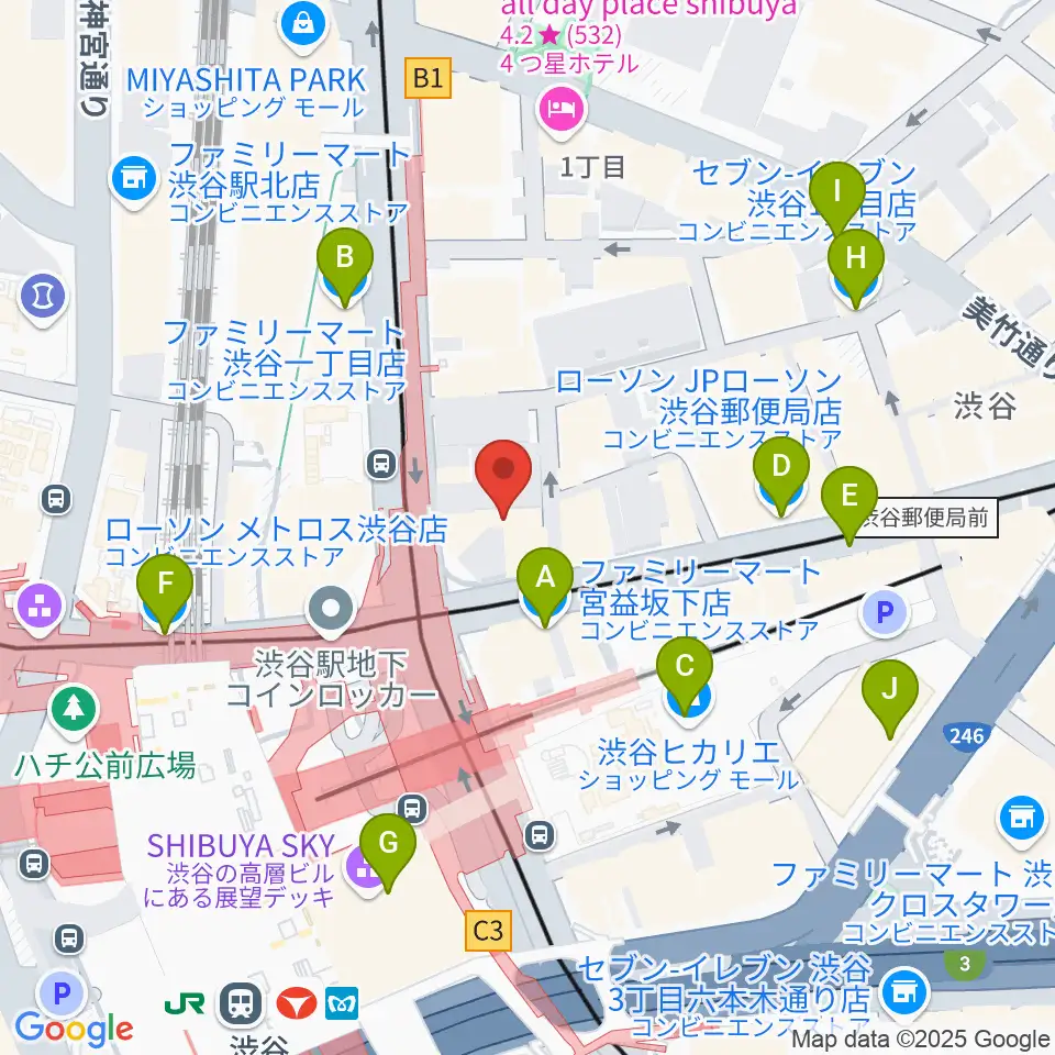 三浦ピアノ渋谷店周辺のコンビニエンスストア一覧地図