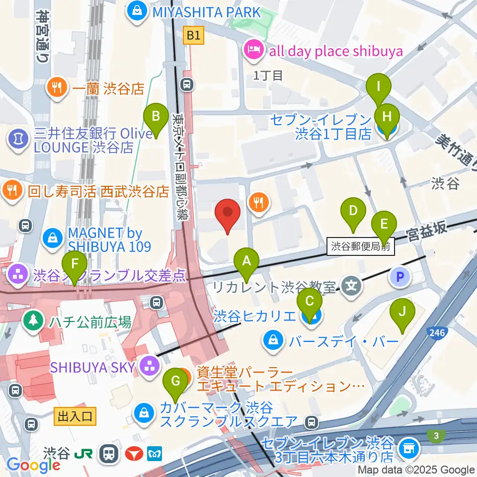 三浦ピアノ渋谷店周辺のコンビニエンスストア一覧地図