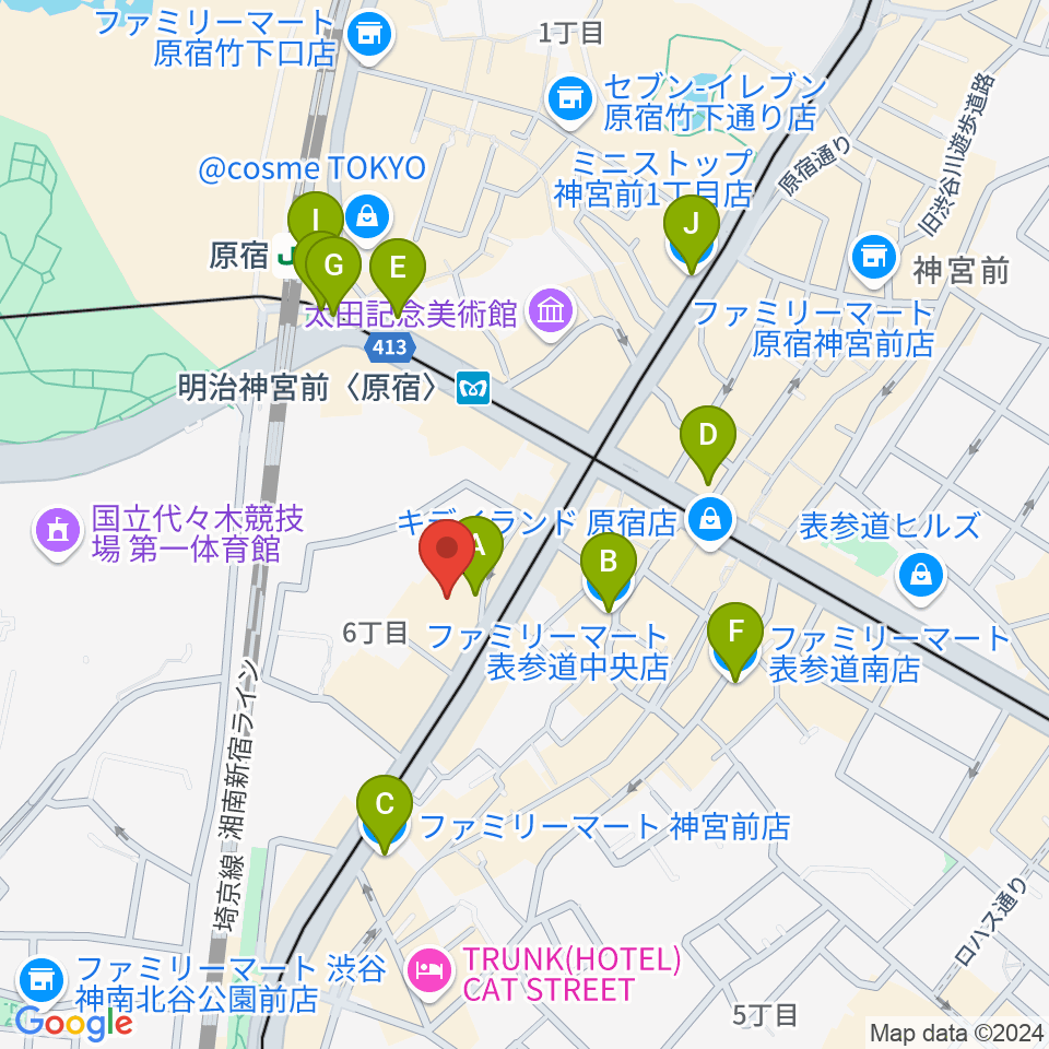 原宿 松下工房周辺のコンビニエンスストア一覧地図