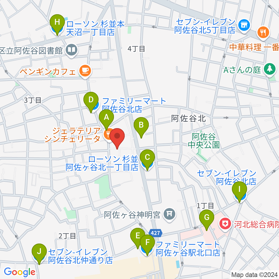 ヒストリークギターズ周辺のコンビニエンスストア一覧地図