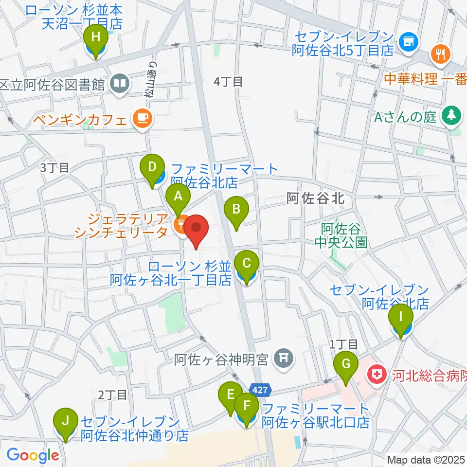 ヒストリークギターズ周辺のコンビニエンスストア一覧地図