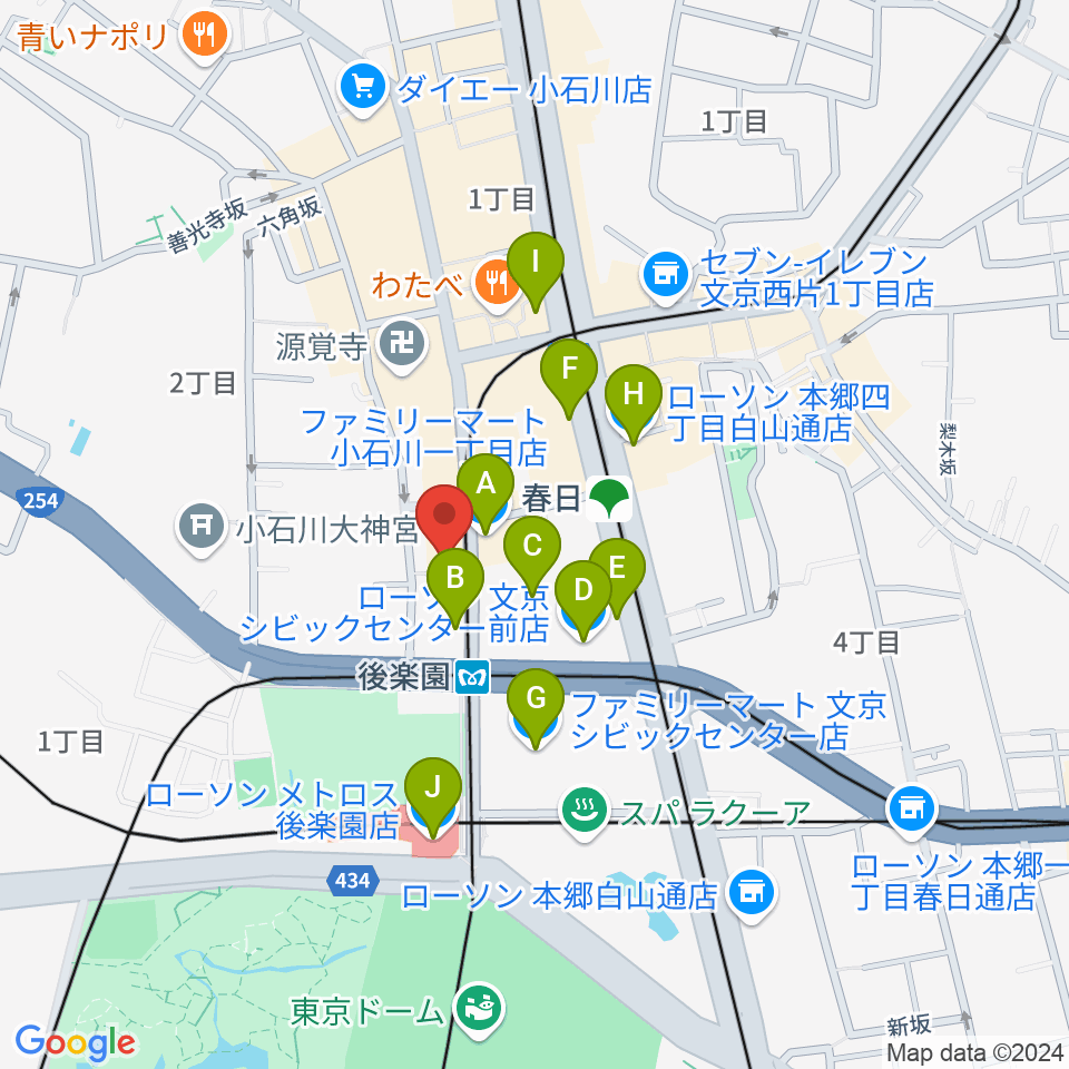 文京楽器周辺のコンビニエンスストア一覧地図